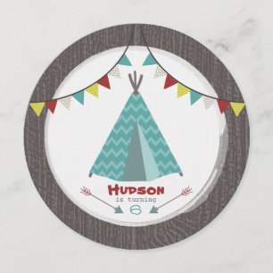 Tipi fête d'anniversaire Invitation rond Turquoise