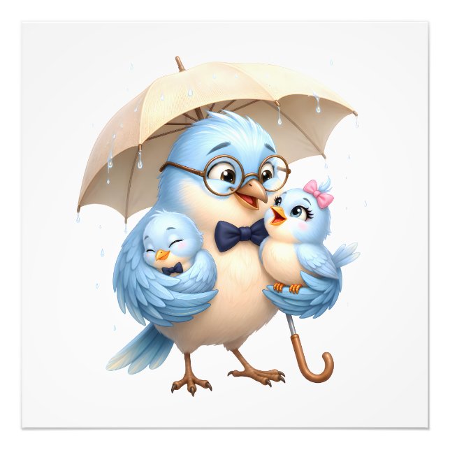 Tirage photo de Père Oiseau et Bébés Mignon (Devant)