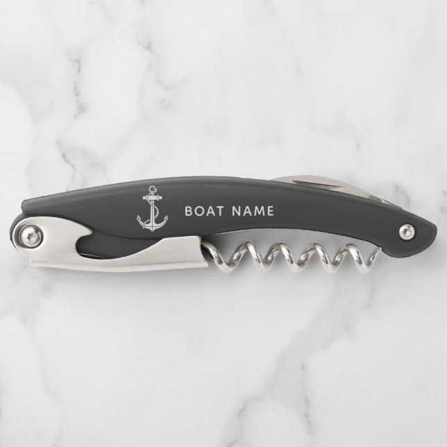 Tire-bouchon Ancre moderne Nautical Boat Name Custom (Devant)