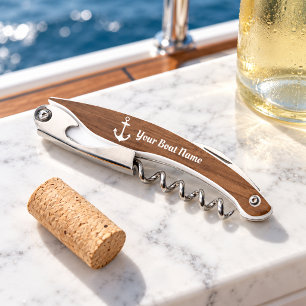 Tire-bouchon Ancre nautique nom de bateau personnalisé foncé