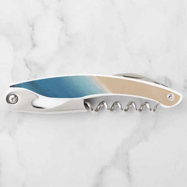 Tire-bouchon Aquarelle moderne Gold Blue Beach (Devant)