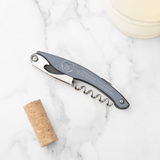 Tire-bouchon Argent mariage anniversaire 25 ans photo inverse (Devant)