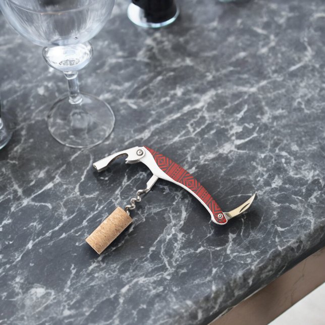 Tire-bouchon Art Motif tribal rouge (Corkscrew Bottle Opener)