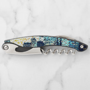 Tire-bouchon Bâtiments de la ville bleue en mosaïque avec relie