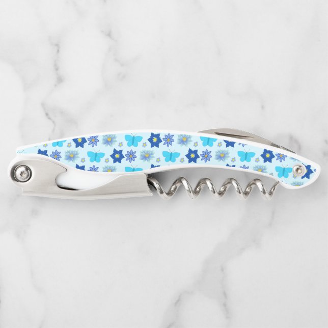 Tire-bouchon Bébé bleu Papillons et fleurs à motifs (Devant)