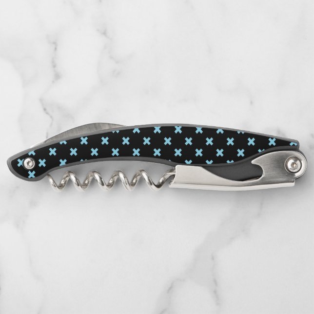 Tire-bouchon Bébé croix bleu coutures sur noir (Dos)