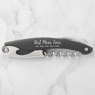 Tire-bouchon Best Mom Ever blanc noir texte du script personnal