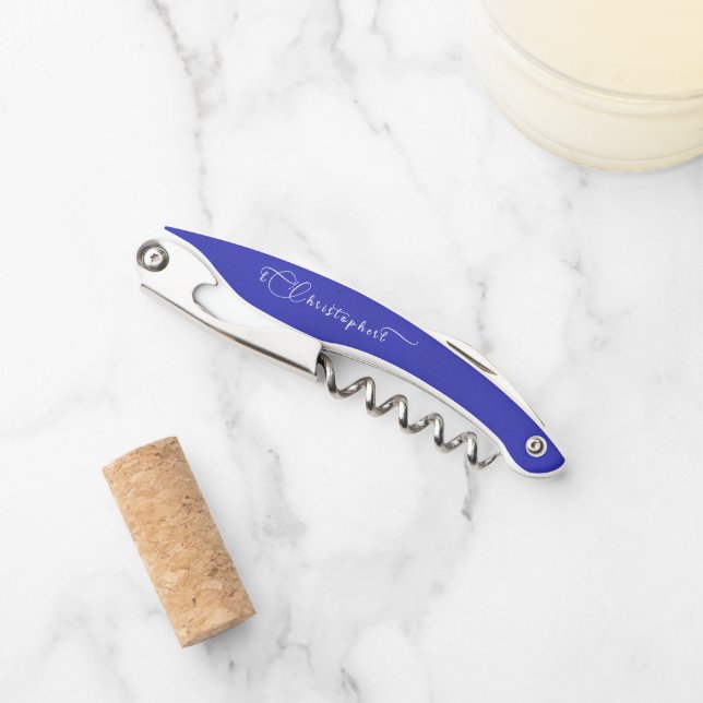 Tire-bouchon bleu personnalisé avec nom (Devant)