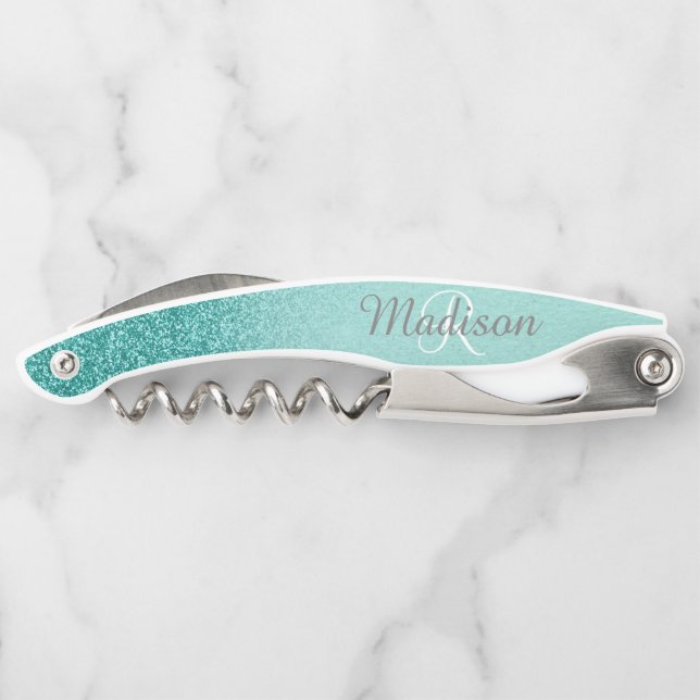 Tire-bouchon Bleu sarcelle œuf de Robin Monogramme pailleté élé (Dos)