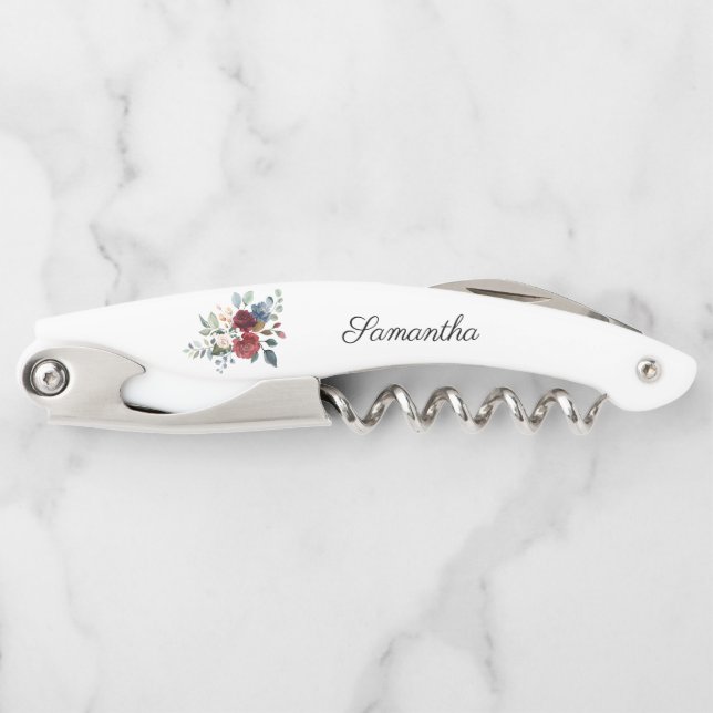Tire-bouchon Bourgogne Floral Bridesmaid Cadeau Mariage Faveur (Devant)