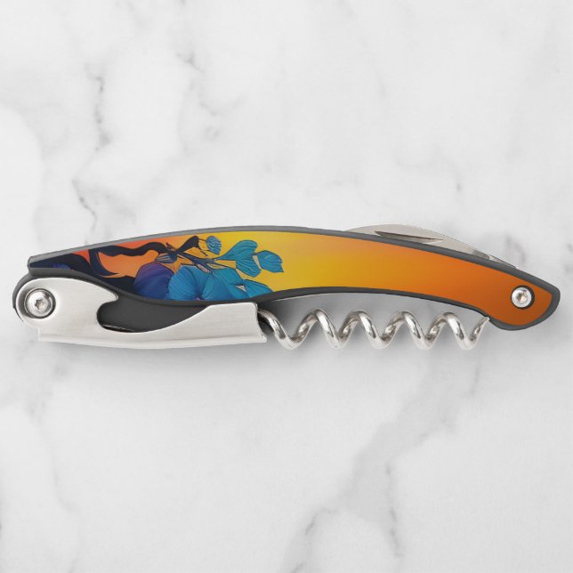 Tire-bouchon Ciel doré, bleu violet feuilles (Devant)