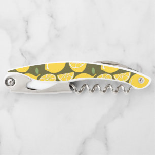 Tire-bouchon Citrons jaunes et motif vert olive : Citrus modern