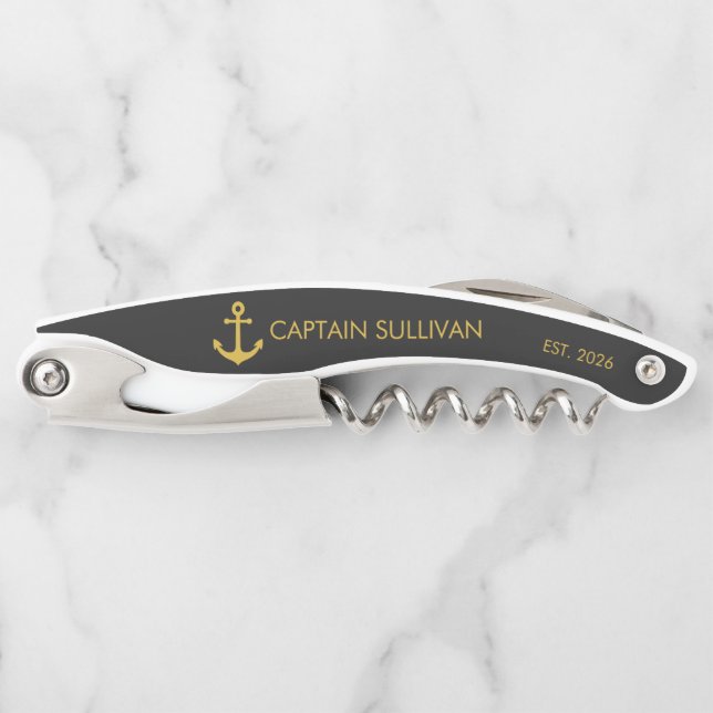 Tire-bouchon Custom Home Bar Monogram Black Gold Anchor (Devant)