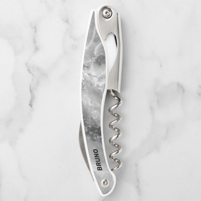 Tire-bouchon de serveur à monogramme en faux marbr (Dos)