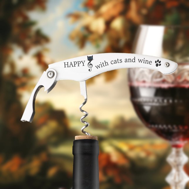 Tire-bouchon Drôle Chat Vin Vin Bouteille Ouverture (Corkscrew bottle opener featuring a happily singing cat with a cute footprint  - funny cat)