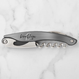 Tire-bouchon Écriture de monogramme en métal brossé faux argent