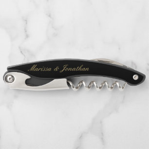 Tire-bouchon Élégant Gold Script Calligraphie Mariage noir