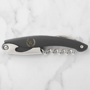 Tire-bouchon Élégant monogramme de couronne de laurier d'or noi