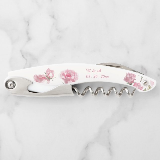 Tire-bouchon Elégante aquarelle Rose Florale (Devant)