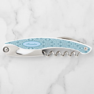 Tire-bouchon Elégante Fleur Turquoise Damas