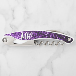 Tire-bouchon Flamme de parties scintillant violet foncé Monogra