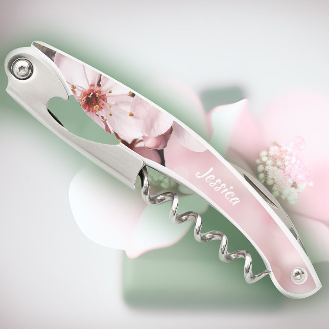 Tire-bouchon Fleurs de cerisier roses demoiselle d'honneur prin (pink sakura blossoms personalized corkscrew bridesmaid's gift)