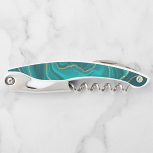 Tire-bouchon Fond de marbre liquide turquoise avec or
