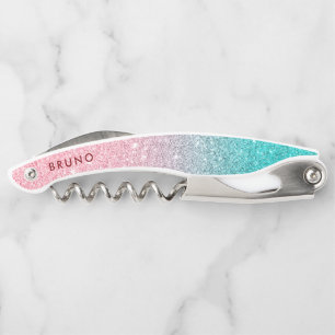 Tire-bouchon Fond ombré pailleté rose à turquoise
