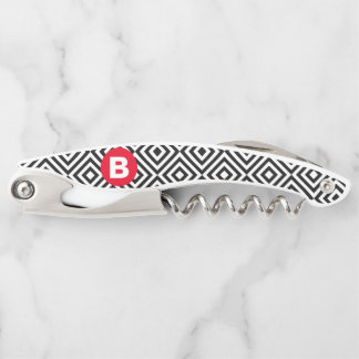 Tire-bouchon Geometric Black and White Pattern Red Monogram
