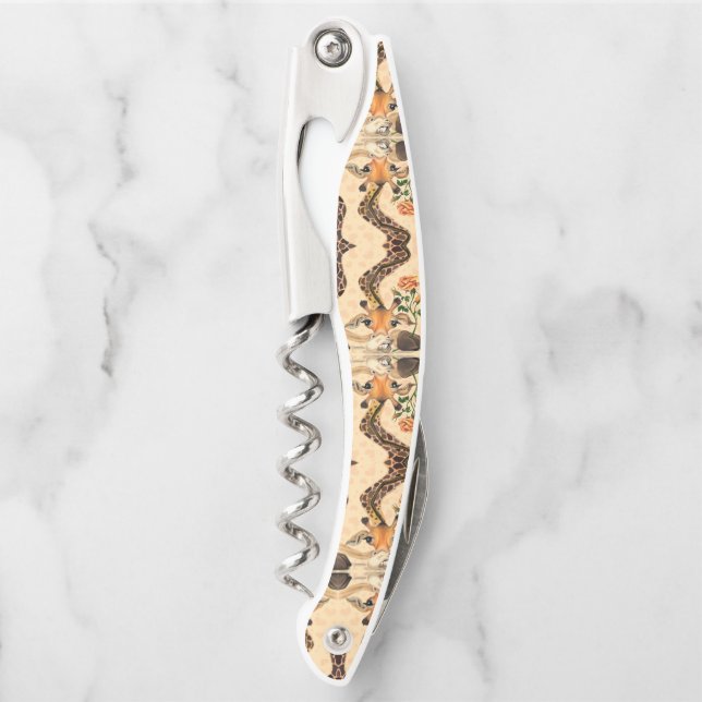 Tire-bouchon Giraffe romantique avec vis à vis Rose Waiter (Devant)
