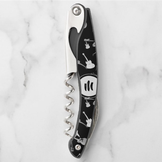 Tire-bouchon Guitar Bass Jazz Rock Black White Monogramme Cork  (Devant)