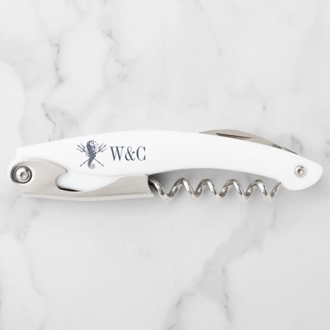 Tire-bouchon Hippocampe Monogramme Bleu Marine Marin  (Devant)