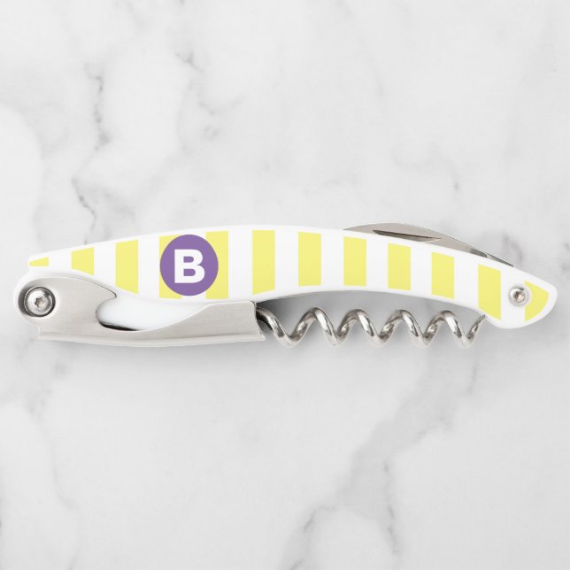 Tire-bouchon Jaune Ensoleillé Rayé Monogramme Violet (Devant)