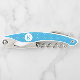 Tire-bouchon Joli motif à pois bleu clair et monogramme