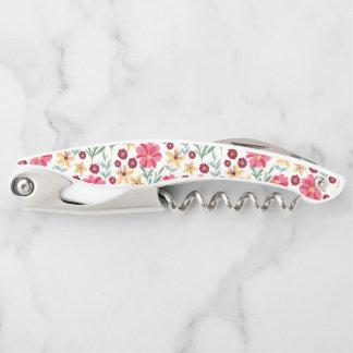 Tire-bouchon Joli motif floral vintage rose et jaune