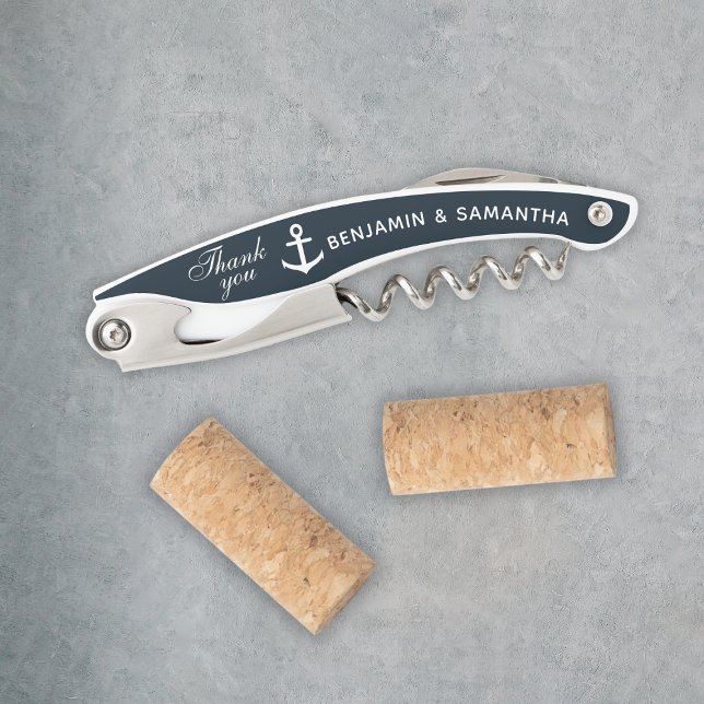 Tire-bouchon Le Merci Mariage nautique privilégie la coutume bl (Nautical Wedding Thank You Favors Navy Blue Custom Waiter's Corkscrew
)