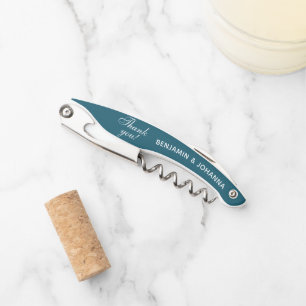 Tire-bouchon Le Merci Mariage turquoise personnalisé privilégie