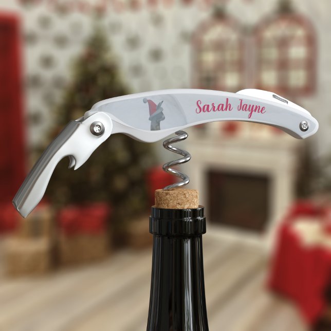 Tire-bouchon Llama dans le chapeau de Noël (A fun and festive waiter's corkscrew featuring a llama wearing a Santa hat. Just add your name)