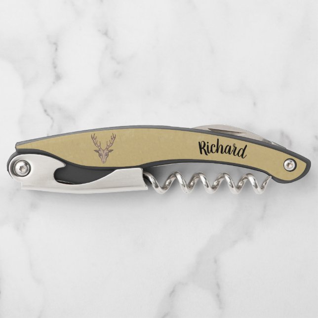 Tire-bouchon Mâle Buck Deer Head Gros Antlers Tan (Devant)