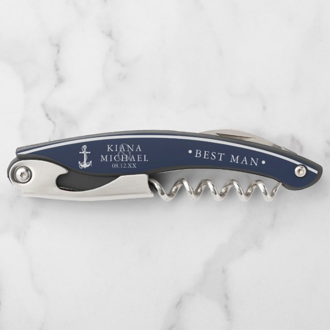 Tire-bouchon Mariage Ancre Blue Wave Best Man Wht/Bl ID836 (Devant)