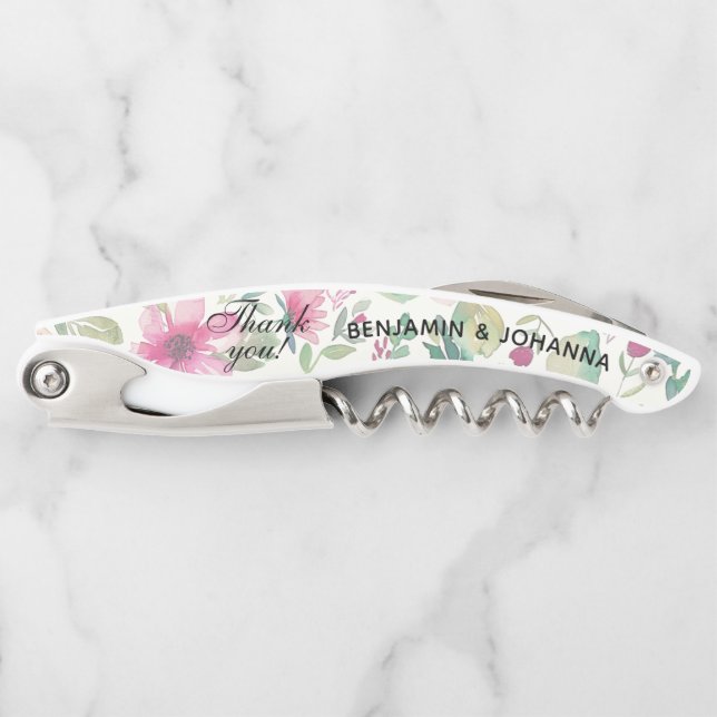 Tire-bouchon Merci Mariage d'aquarelle florale privilégie (Devant)