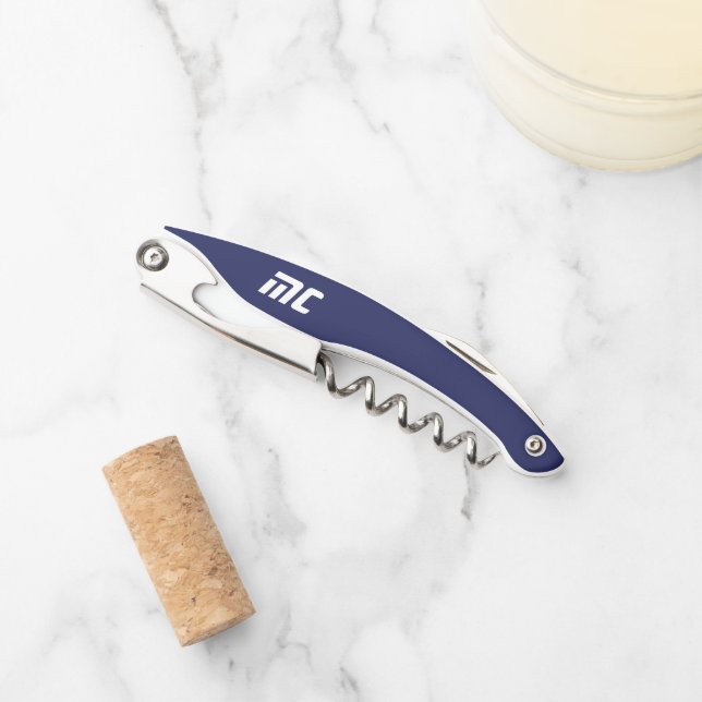 Tire-bouchon Moderne Monogramme de Nom en Bleu Gras pour Lui (Devant)