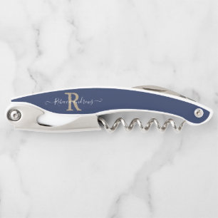 Tire-bouchon Monogram Elegant Navy Script Nom initial