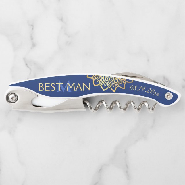 Tire-bouchon Monogram Navy Blue Gold Best Man Mariage (Devant)