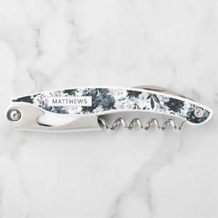 Tire-bouchon Monogramme de mariage bleu marine floral nocturne