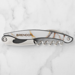 Tire-bouchon Monogramme de texture de marbre blanc et marron
