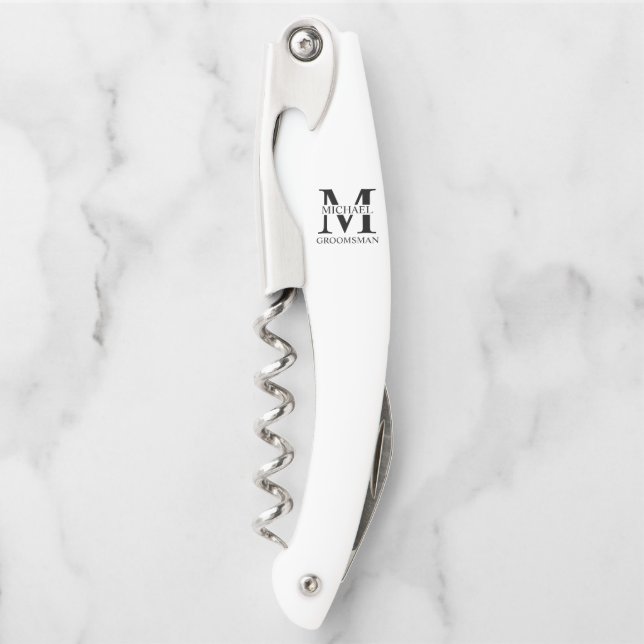 Tire-bouchon Monogramme et nom personnalisés de garçon d'honneu (Devant)