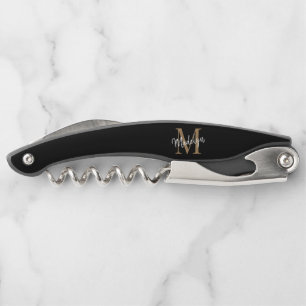 Tire-bouchon Monogramme moderne Black Gold Elegant Nom de scrip