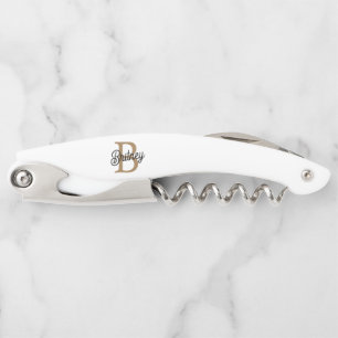 Tire-bouchon Monogramme moderne élégant Nom Black Gold Script