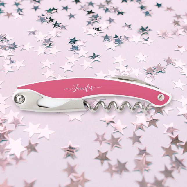 Tire-bouchon Monogramme Vin de bière Vis de bouchon rose Ouvert (Monogrammed Beer Wine Corkscrew Pink Bottle Opener)